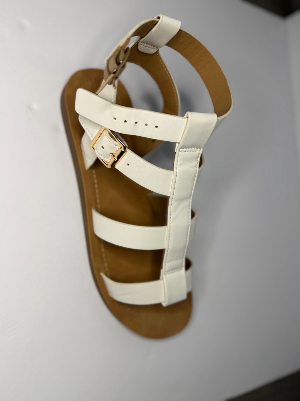 Soda Cream Strappy Gladiator Sandals with Gold Buckle